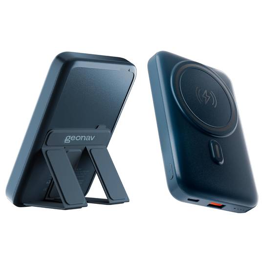 Power bank Geonav - 10.000 mAh / Cinza / Carrega por indução / MagSafe / Com suporte
