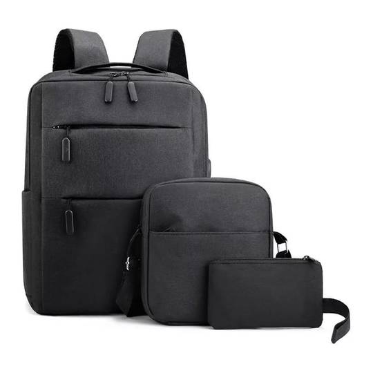 Mochila slim executiva - Preto / Poliéster / Kit com 3 (mochila + bolsa de alça + bolsa de mão)