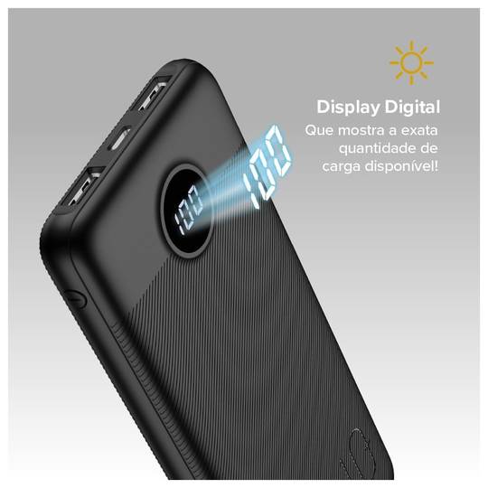 Power bank i2GO - 10.000 mAh / 20 Watts / Preto / Com display